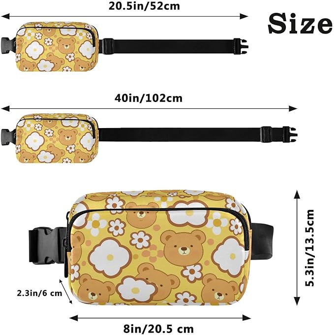Kawaii Bear Clouds Flowers Fanny Pack for Women Men Water Resistant Fashion Waist Packs with Adjustable Strap Belt Bag for Travel Workout Jogging Hiking 21219067