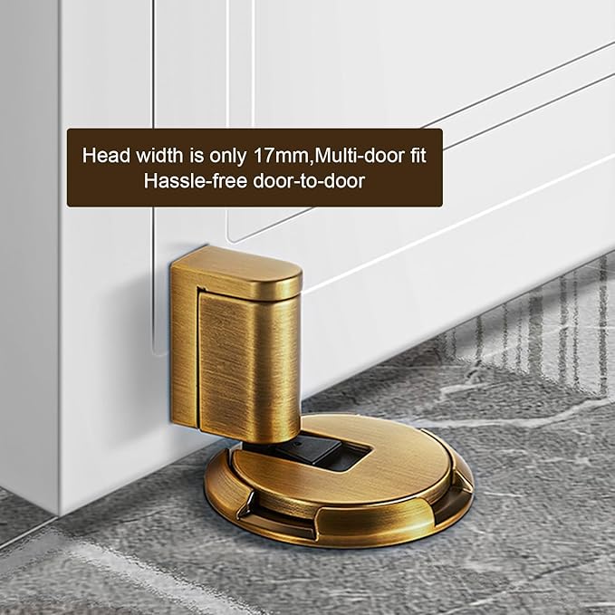 Windproof Door Stopper Indoor Heavy Duty Floor Door Stop Keep Door Open Mechanical No Drilling Door Stopper with Screws and 3M Adhesive, 4 Pack, Matt Black