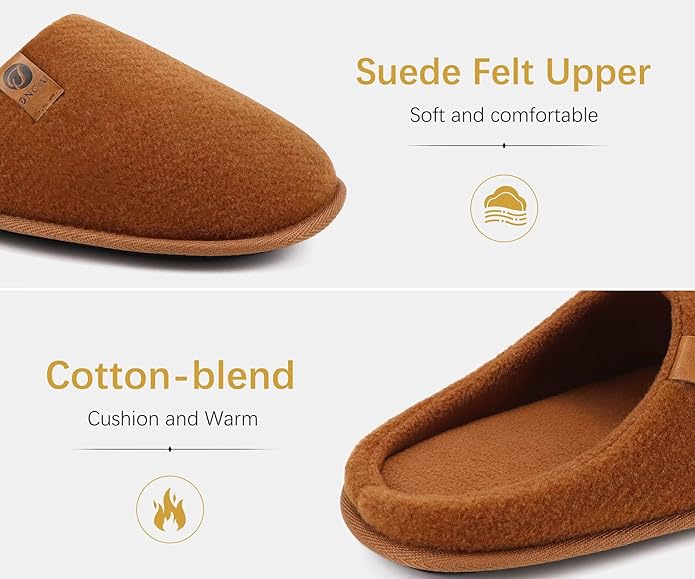 ONCAI Men's House Slippers Memory Foam Slip-On Warm Cozy Scuff Home Bedroom Shoes with Indoor/Outdoor Rubber Soles US Size 7-15