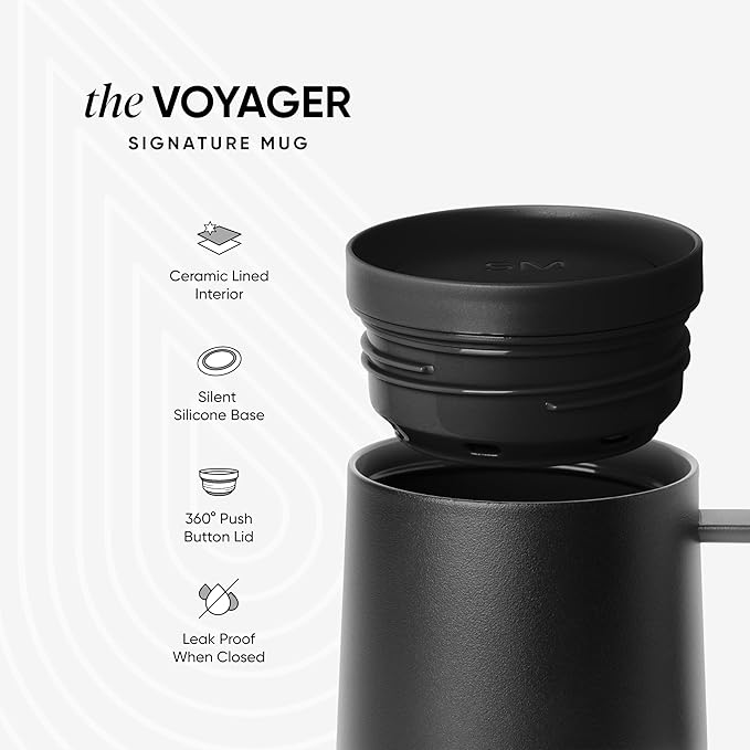 Simple Modern Voyager Signature Mug | Travel Coffee Tumbler with 360° Lid and Handle | Ceramic-Lined Insulated Stainless Steel Iced Cold Brew Cup | 12oz, Lavender Mist