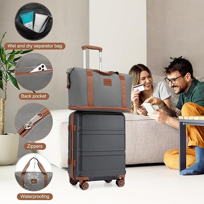 Kono Suitcase Set 3 Piece Luggage Set Expandable PC+ABS Carry On Hardside Luggage with TSA Lock Spinner Wheels (Apricot Grey, 6 piece set)
