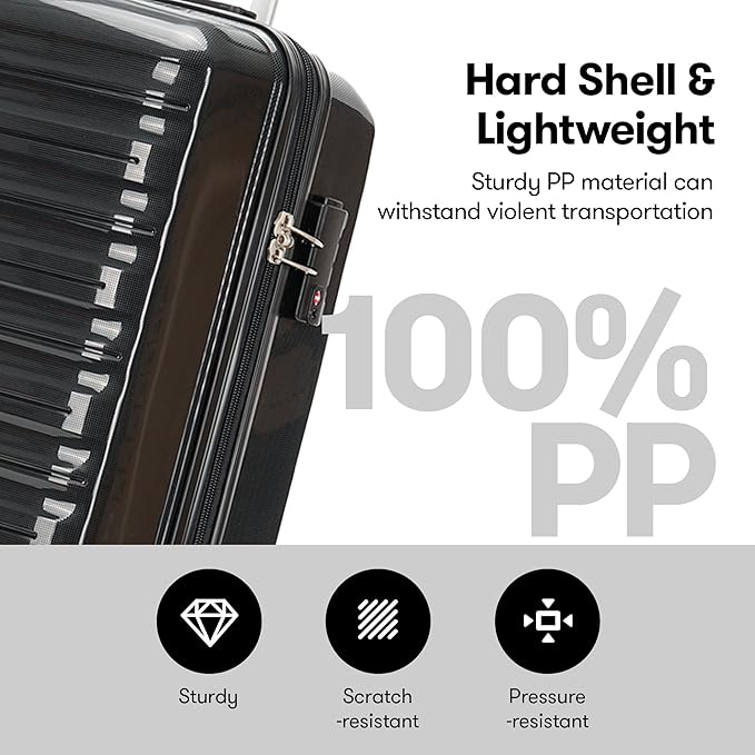 GinzaTravel 24 Inch Luggage, Hardside Suitcase with Spinner Wheels, Lightweight Hard Shell Checked Luggage, TSA Approved Lock, Black