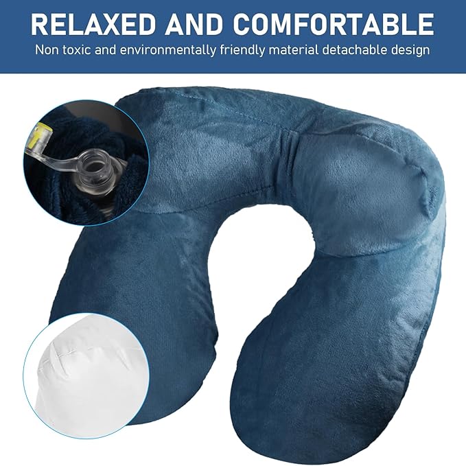 Air-Filled Travel Pillows for Sleeping Airplane Neck Support for Traveling Pillow Inflatable Travel Neck Pillows for Air-Filled Neck Pillow Airplane, with Eye Masks, Earplugs