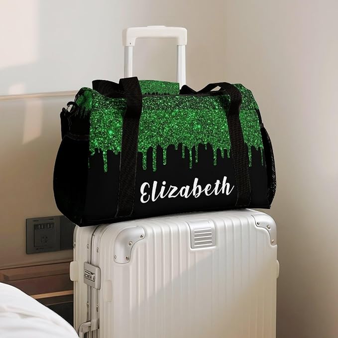 Green Black Sparkle Glitter Print Waterproof Duffel Bag Gym Dance Sport Perform Training Travel Bag for Teens Adults Women Men Multifunctional Backpack