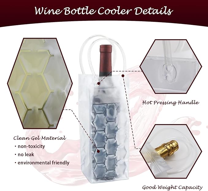 Ice Wine Bag, Beer Cooler, Wine Refrigerator, Wine Bottle Cooler, Portable Folding Transparent Beer Bag, Suitable for Champagne or White Wine, Chilled Beer, Parties, Wine Cooling Bucket