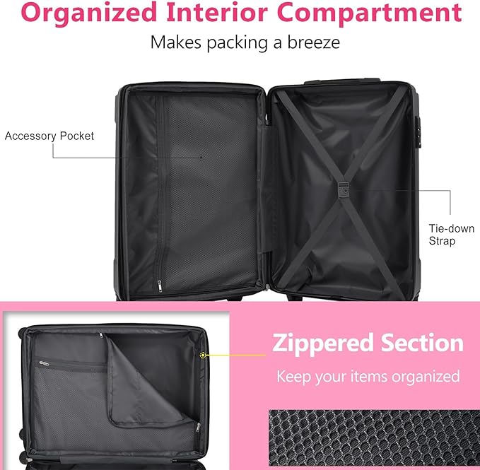 24 Inch Hardshell Luggage Lightweight Checked Luggage, Pink Hardside ABS Suitcases with Double Wheels and TSA Lock, Medium Expandable 24-inch Carry on Luggages for Travel, Men, Women