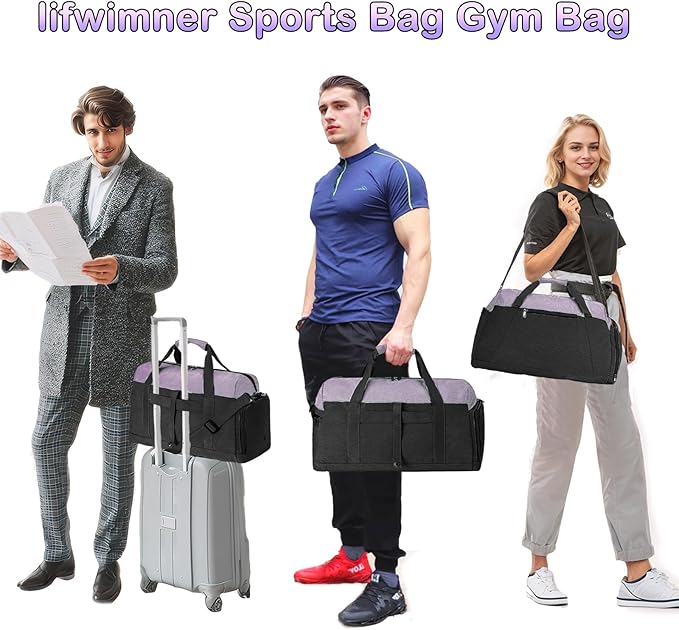 Gym Bags for Women Men with Wet & Shoe Compartment, 40L Foldable Travel Duffle Bag, Lightweight Weekender Overnight Duffel Bag for Traveling Sports Gym(Purple)
