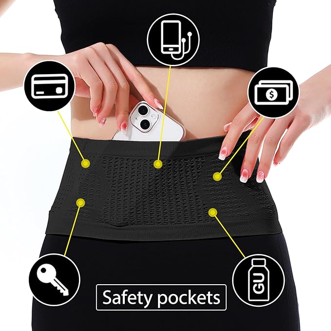 Slim Running Belt, No-Bounce Hidden Waist Pack with 360° Opening for Soft Flask, Cellphones, Keys or Gels