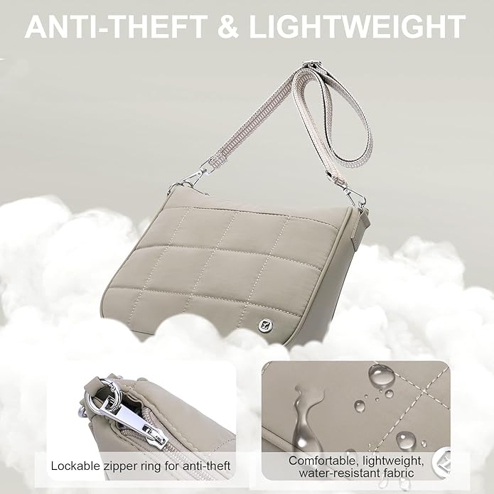 Anti Theft Crossbody Bags for Women,Quilted Puffer Travel Purses Shoulder Hobo Bag Handbag with Guitar Strap
