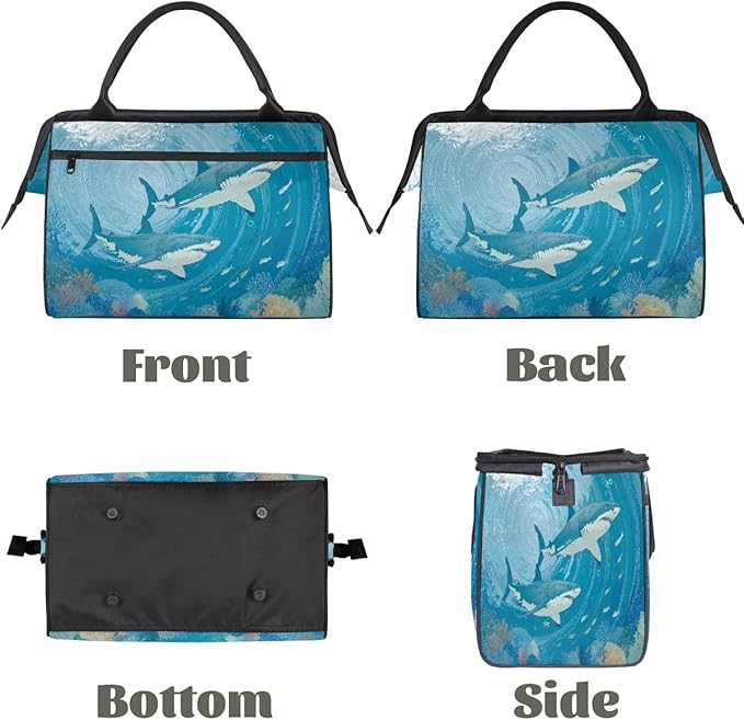 Shark Underwater Fish Travel Duffel Bag, Waterproof Sports Gym Duffle Bag, Large Capacity Weekender Carry On Overnight Bags for Women Men