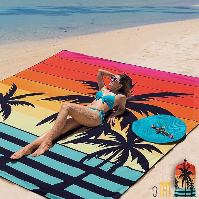 AISPARKY Beach Blanket Waterproof Sandproof Extra Large, Oversized Beach Mat, Quick Drying&Compact&Lightweight, Picnic Blankets Vacation Essentials for Outdoor Beach Camping (79" X 83" (4 Person))