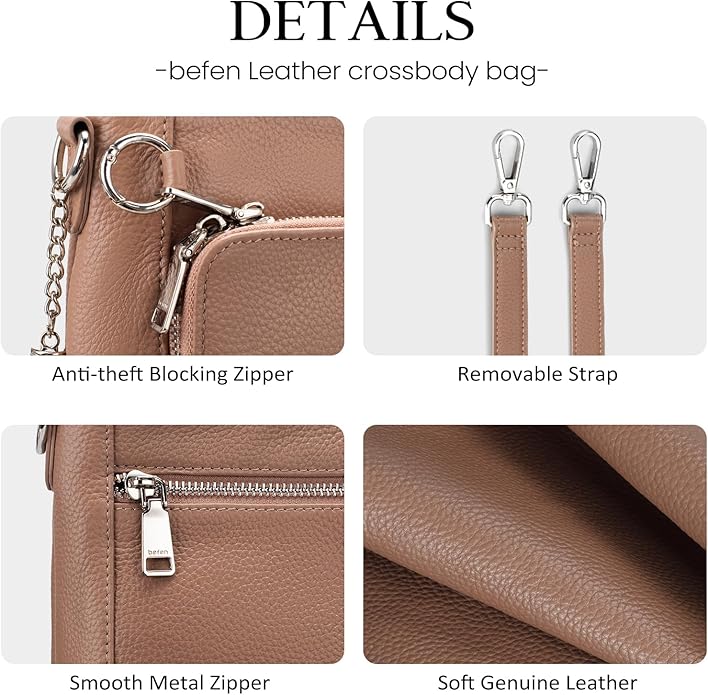 befen Anti Theft Genuine Leather Crossbody Bags for Women Handbags and Shoulder Basg with Built in Wallet RFID Leather Purse