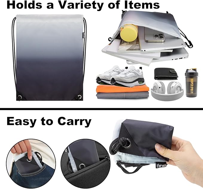 2PCS Drawstring Bags Bulk, String Backpack for Men Women, Cinch Bag Draw String Back Bag for Gym, Sports, Travel, Swimming, Beach, Gradient black