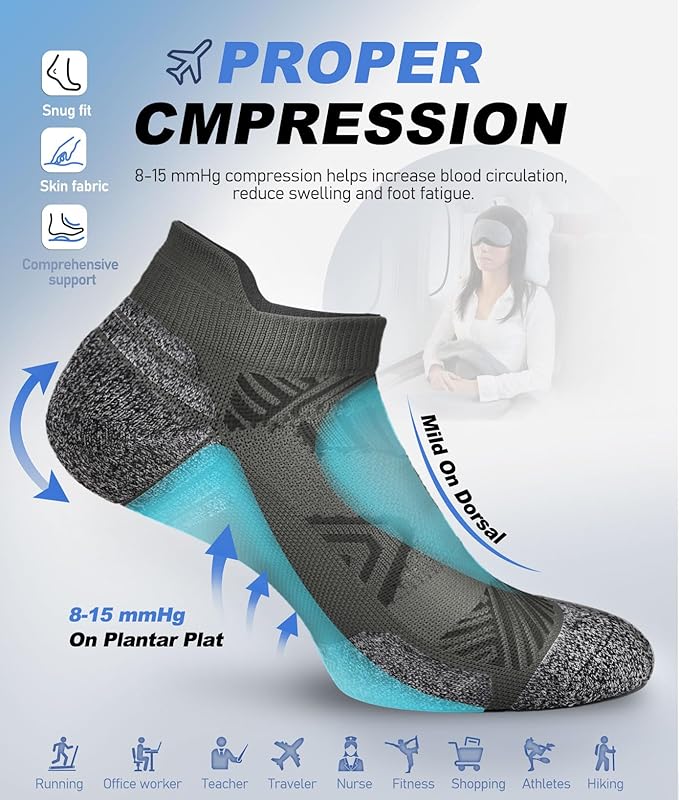 Cushioned Cotton Ankle Compression Socks for Men Women 6 Pairs Wicking Low Cut Arch Support Plantar Fasciitis Socks