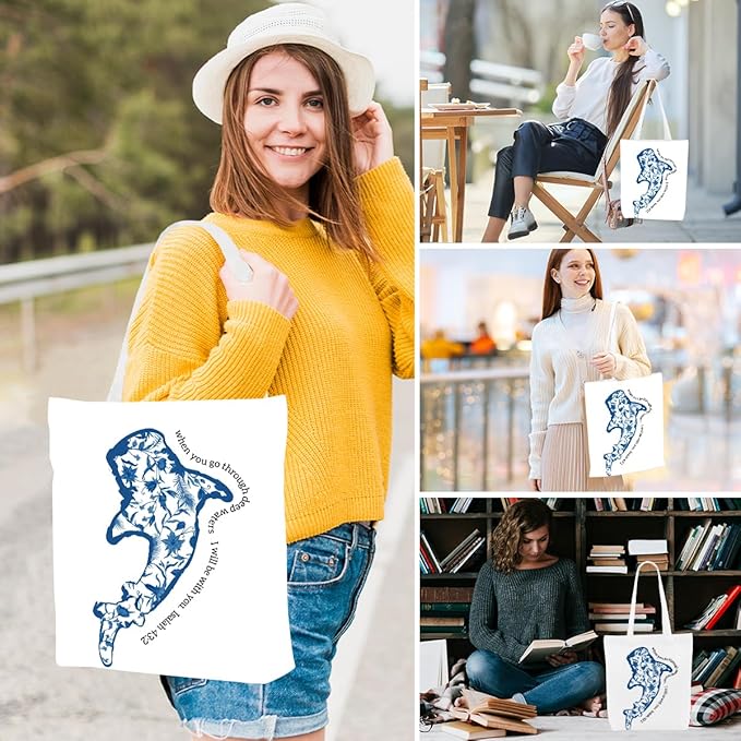 Floral Beach Whale Shark Gifts Jellyfish Christian Canvas Tote Bag for Work Totes for Women Christmas Bible