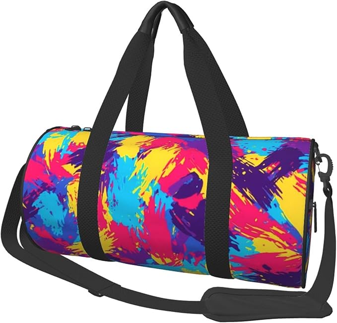 Small Gym Bag for Women, Waterproof Sports Workout Bags Travel Duffel Bag Carry on Weekender Bags Colorful Splatter Print for Dance Swimming, Yoga, Fitness