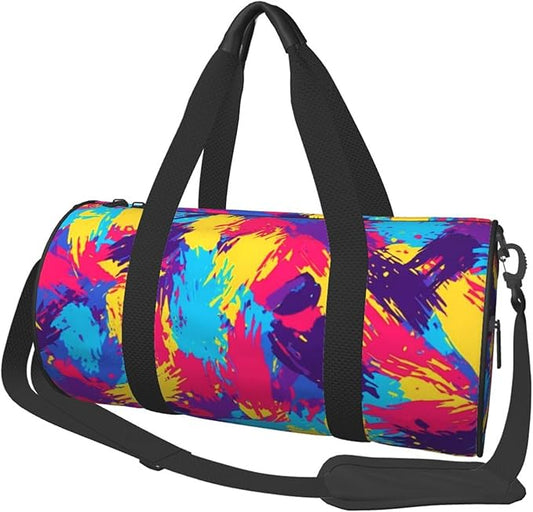 Small Gym Bag for Women, Waterproof Sports Workout Bags Travel Duffel Bag Carry on Weekender Bags Colorful Splatter Print for Dance Swimming, Yoga, Fitness