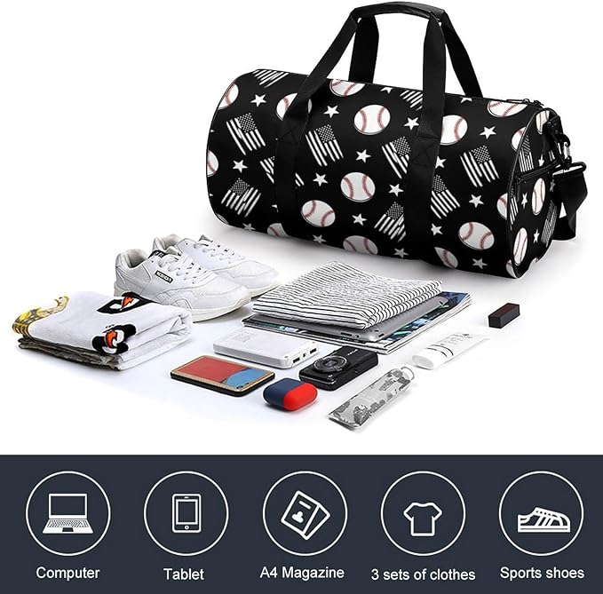 Workout Lightweight Duffel Bags Baseball Black And White American Flag Basketball Football Weekender Bag Foldable Gym Travel Bags for Men Women