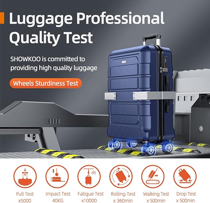 SHOWKOO Luggage Sets with Duffle Bag Expandable 100% PC Durable Suitcase Double Wheels TSA Lock 5pcs Blue