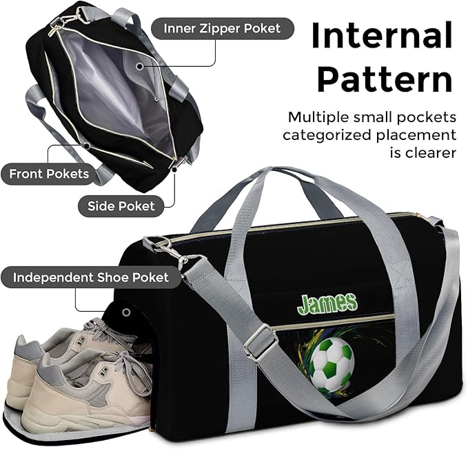 Personalized Tactical Gym Bag For Men，Custom Travel Duffel Bag with Name，Sports Workout Travel Bag with Shoes Compartment-Soccer 2