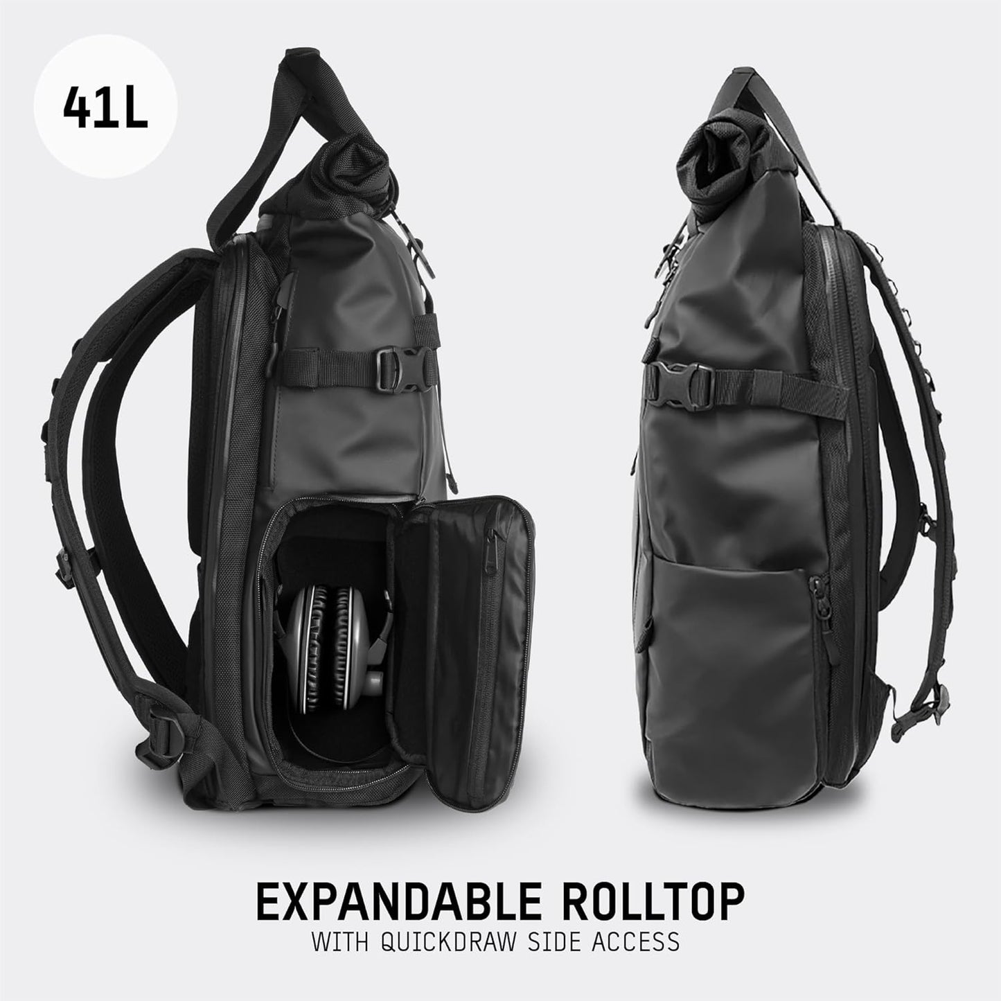 WANDRD PRVKE 41L, V3 Backpack: Weather-Resistant Travel & Camera Backpack with Laptop Sleeve, Quick Side Access, Clamshell Opening – Ideal Photography & Travel Bag (Black)