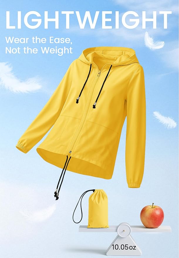Zando Lightweight Rain Jacket Women Waterproof - Raincoat for Women Packable Rain coat Hooded Windbreaker for Travel Outdoor