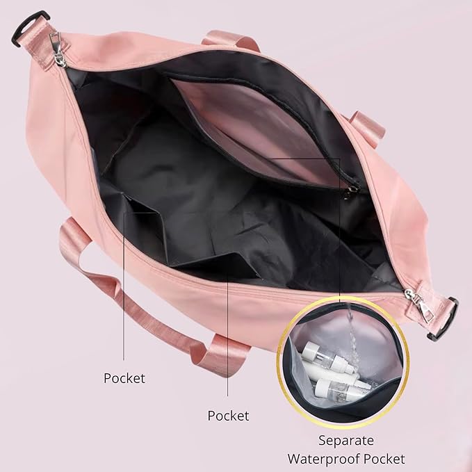 J&G Waterproof Gym Duffel Bag – Lightweight Travel & Sports Bag with Shoe Compartment and Wet Pocket for Men & Women – Carry-On Weekender for Gym, Beach, Trips – 8 Colors (Light Pink)