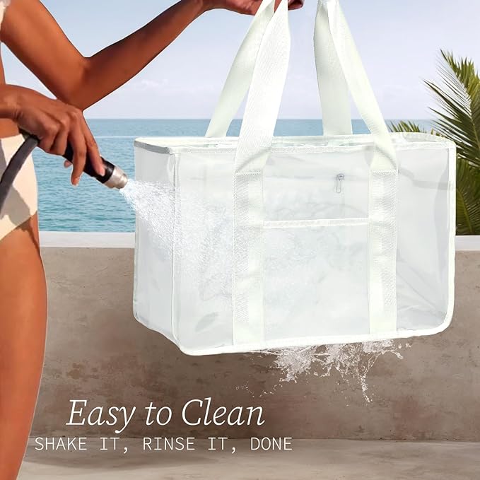Iridescent Clear Beach Bag for Women, Large Pool Tote Cruise Vacation Essentials - Waterproof, Zipper Closure