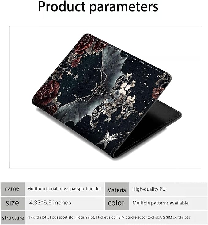 Passport Holder Wallet Cover Case,RFID Blocking Passport Cover,Large Capacity Travel Wallet with Multi Card Slots (Flower Bat)