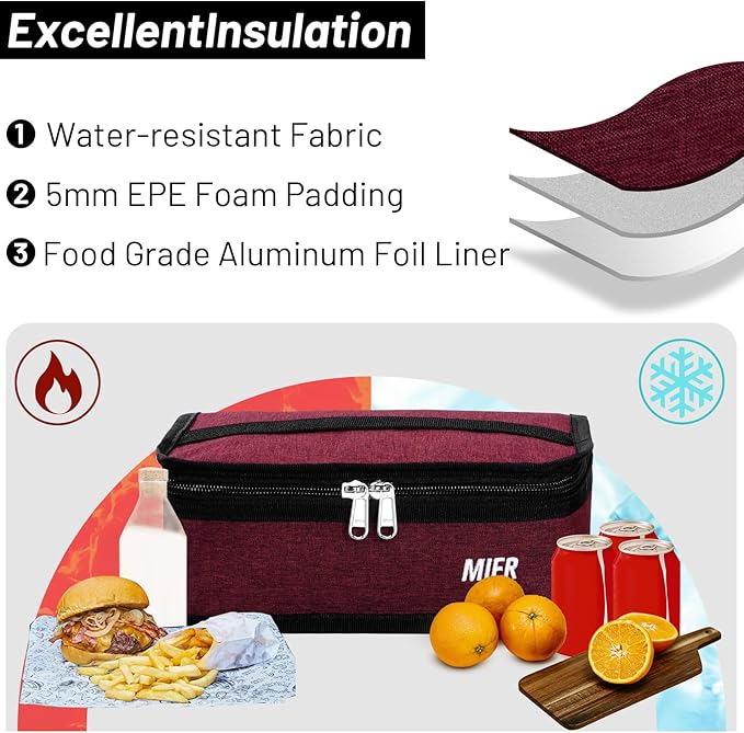 MIER Small Lunch Bag for Kids & Adults Compact Insulated Lunch Box Portable Thermal Mini Cooler for Work School Travel, Dark Red