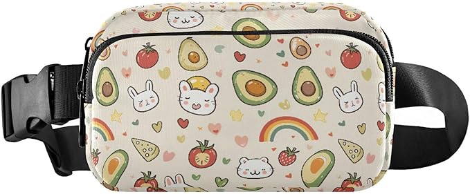 Kawaii Avocado Rabbit Rainbow Fanny Pack for Women Men Water Resistant Fashion Waist Packs with Adjustable Strap Belt Bag for Travel Workout Jogging Hiking 21219082