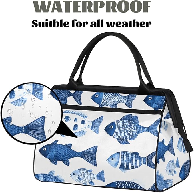 Fish Overnight Weekender Bag for Women Men Travel Duffel Bags Waterproof Luggage Carry on Sports Yoga Gym Bag