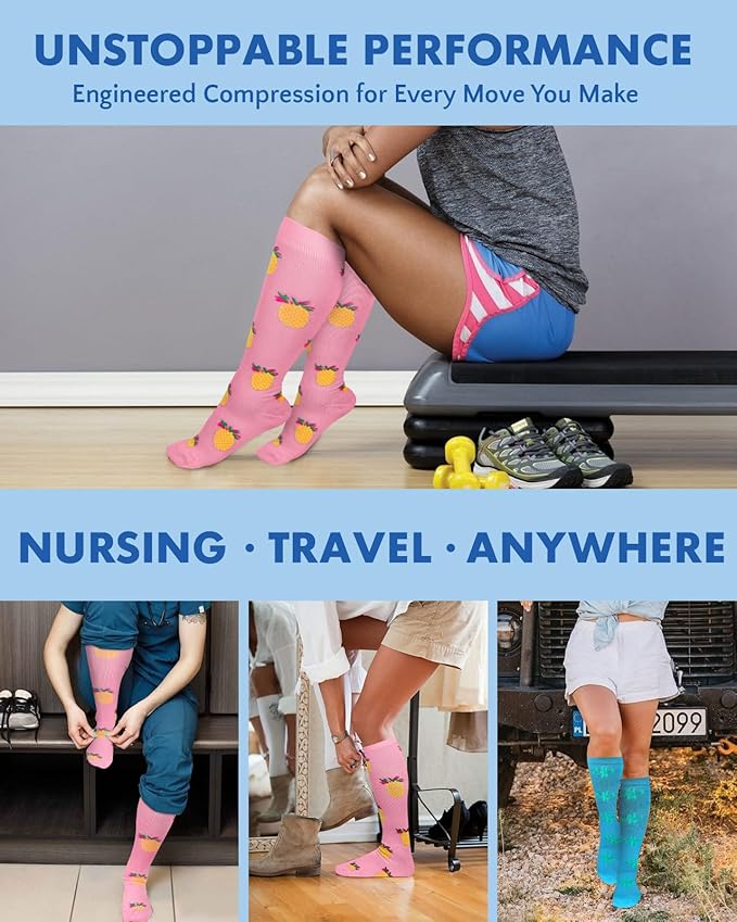 2Packs Compression Socks for Women - 15-20 mmHg Graduated Circulation Support for Nurses, Athletes and Travel
