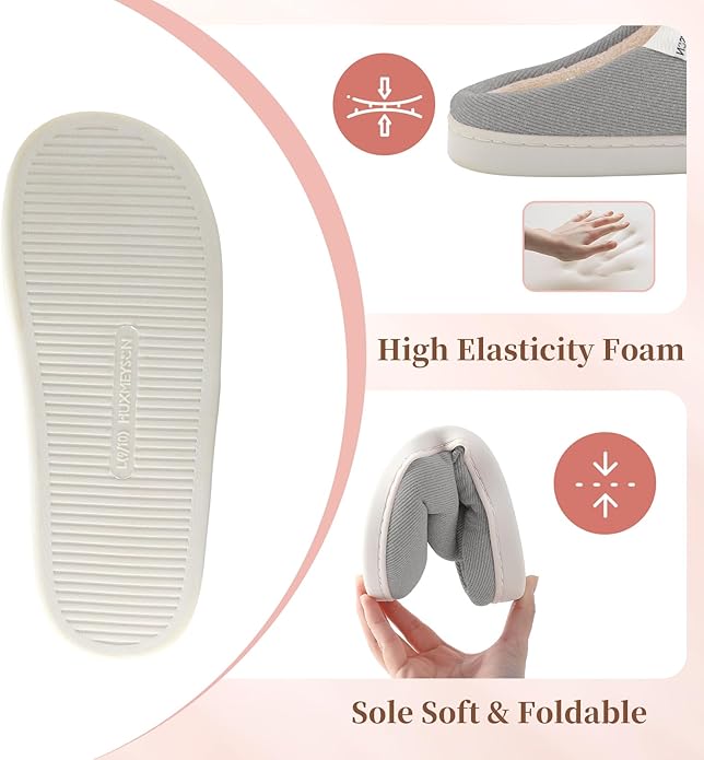 HUXMEYSON Slippers for Women, Womens Slippers Indoor Outdoor with Memory Foam, Cozy & Warm House Slippers for Woman with Anti-Slip Rubber Sole