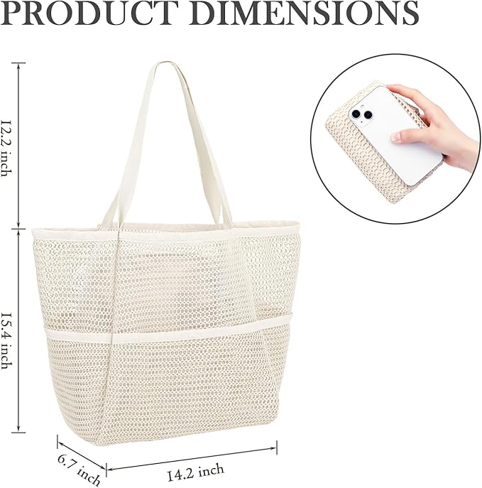 Fammart Mesh Beach Bag for Women, Summer Straw Tote Hobo Pool Bags with Zipper Pocket, Travel Vacation Cruise Essentials 2026