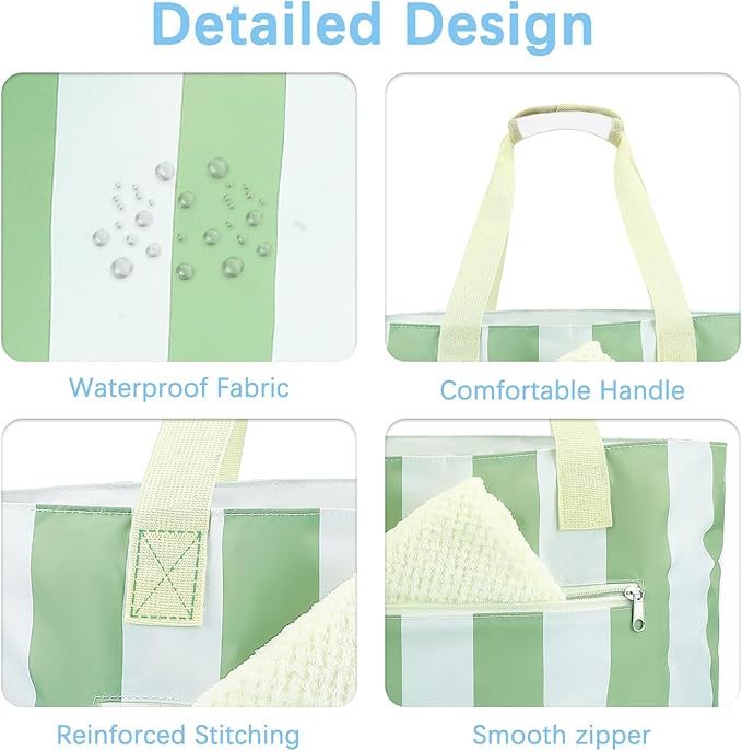 Fammart Waterproof Beach Bag for Women with Wet Pocket, Beach Tote Compatible with Stanley Cup for Pool Travel Cruise
