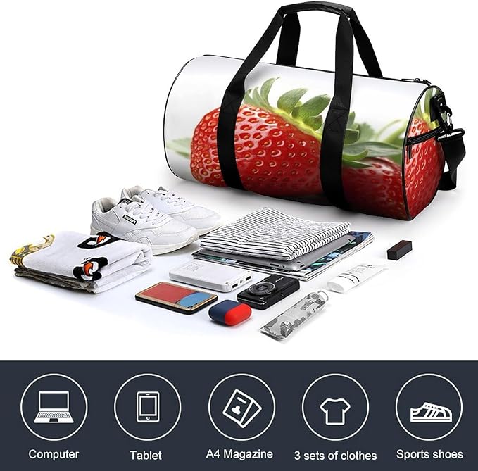 Sports Gym Bag for Women Men Travel Duffel Bag Tote Weekender Bag Fruit Strawberry Carry on Overnight Bag for Travel Swimming Fitness Workout Sports Duffle Bag