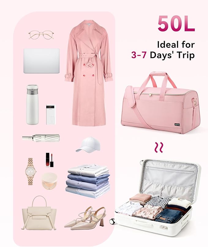 Convertible Travel Garment Bag, Carry on Garment Duffel Bag, 2 in 1 Hanging Dress Suitcase Suit Travel Bags, for Business Trips with Shoe Compartment & Multiple Pockets, AGPTEK (Pink)