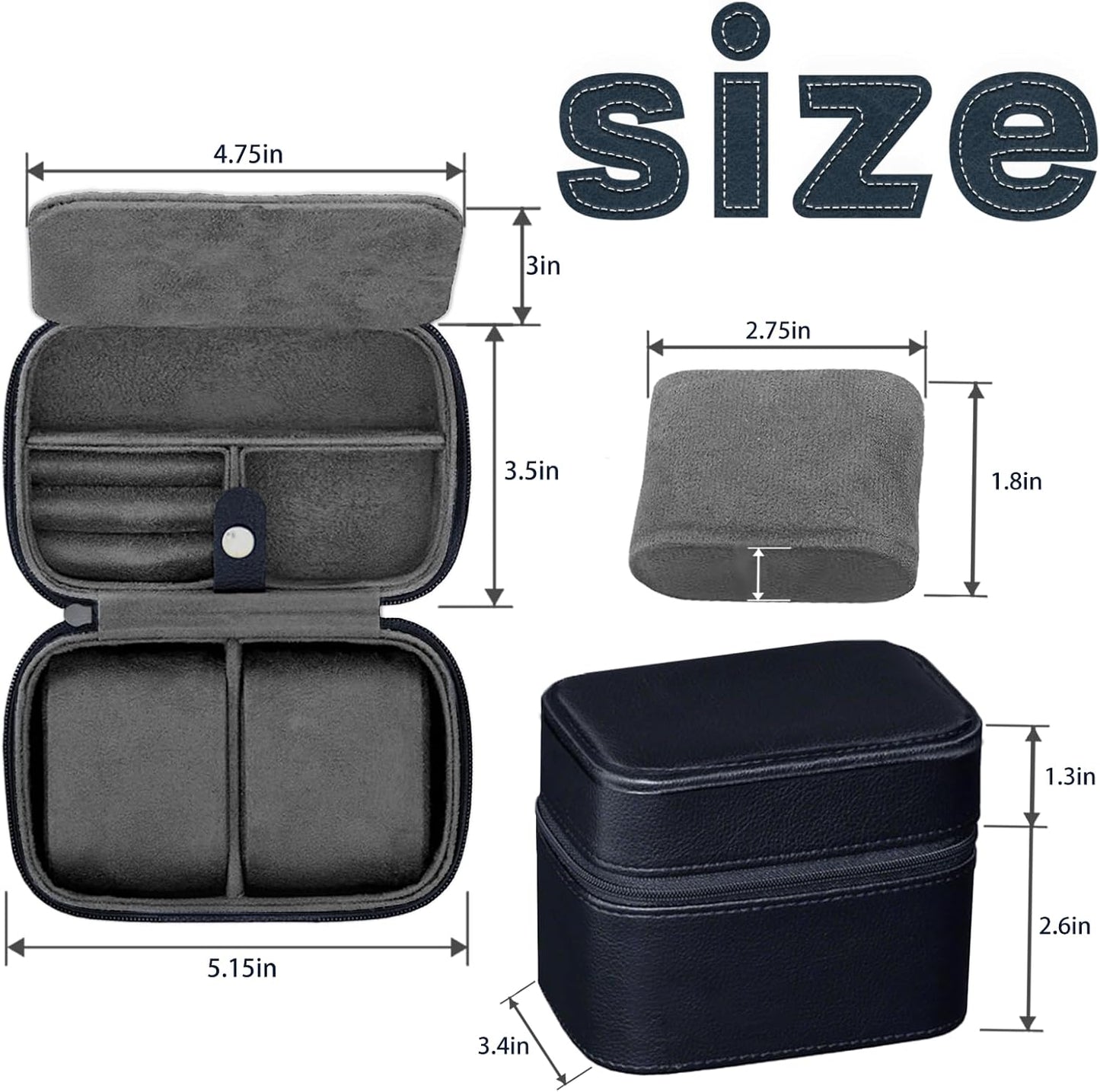 CONBOLA 2 Watch Travel Case for Men with Accessory Compartment,Compact Watch Box for Men Jewelry Case with Microsuede Interior,PU Leather Protect Fits Watches & Smartwatches Up to 55mm. (Deep Blue)