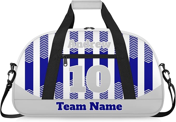 Basketball Soccer Gifts for Boys Girls - Custom Sports Duffle Bag, Personalized Name & Team Bag, Water-Resistant Gym Bag for Basketball, Soccer, Volleyball | Y-Navy Light Grey