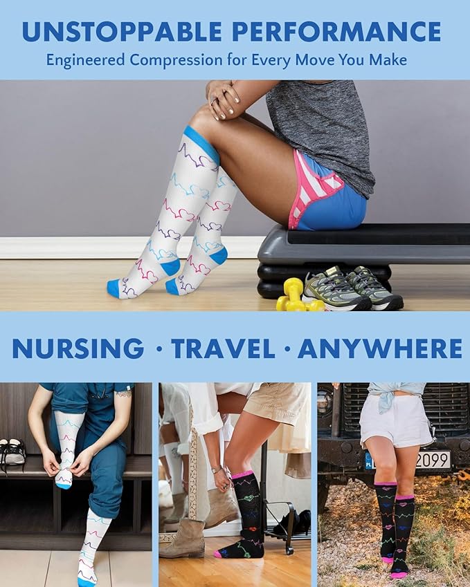 2Packs Compression Socks for Women - 15-20 mmHg Graduated Circulation Support for Nurses, Athletes and Travel