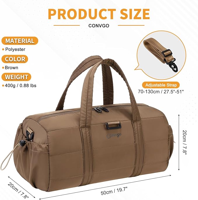 20L Gym Bag for Women, Medium Sport Duffel Bag with Yoga Mat Strap,Wet Pocket, Water-Resistant Adjustable Strap for Gym Yoga, Brown