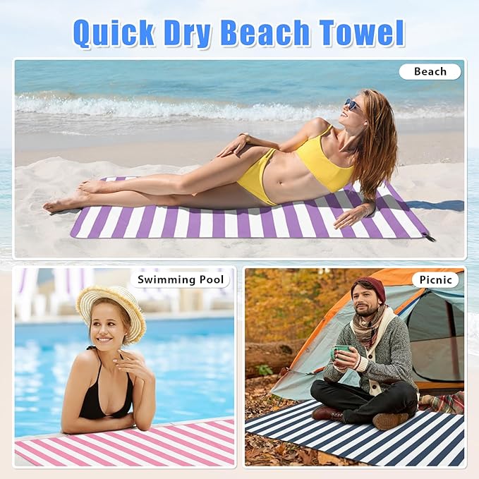 Sfee 2 in 1 Microfiber Beach Towel, Quick Dry Towel Camping Travel Towel Super Absorbent Compact Lightweight Sports Towel Gym Towels Set for Beach, Gym, Hiking, Pool, Backpacking, Bath, Yoga