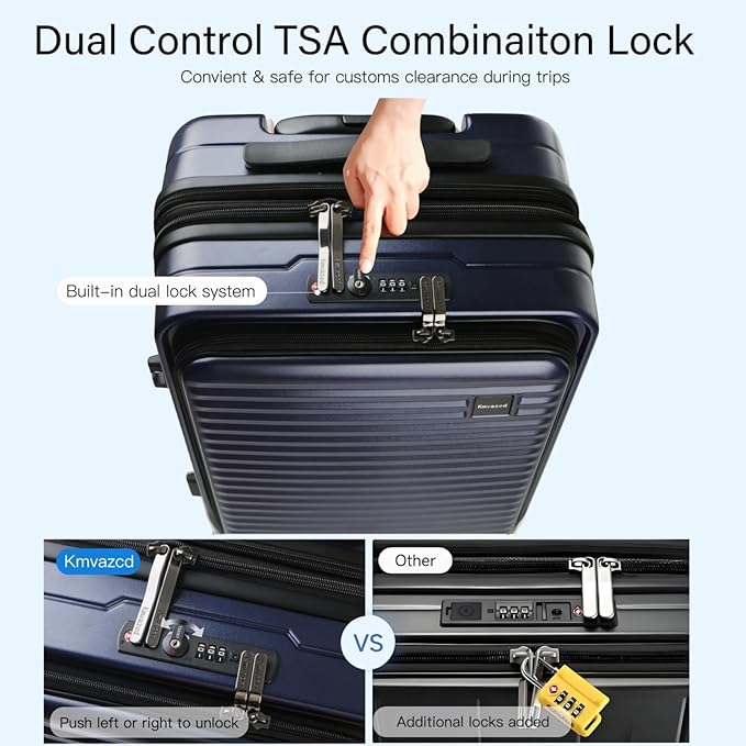 Carry On Luggage Airline Approved, 20 Inch Expandable PC Hardside Lightweight Suitcases with Spinner Wheels and TSA Lock (Dark Blue, 20 Inch)