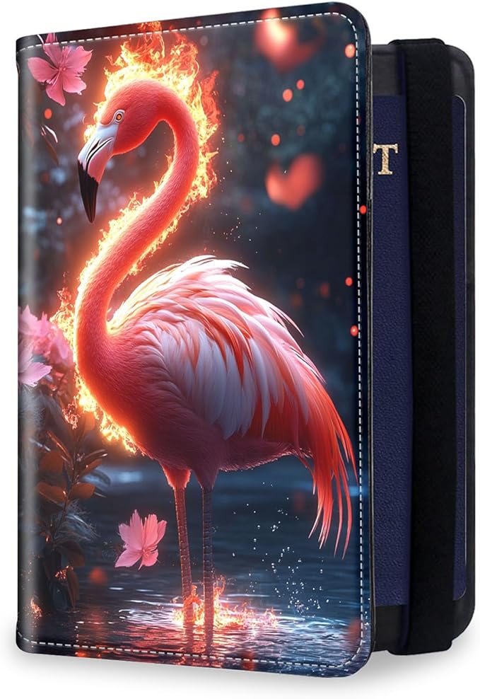 Passport Holder for Travel, RFID Blocking Passport Holder Travel Walle, Passport and Vaccine Card Holder, Vacation Must Haves Travel Accessories for Men Women, Flamingo Flower