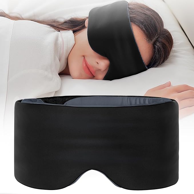 Sleep Mask, Eye Masks for Sleep, Dual-Side Blackout Eye Covers for Side Sleeper, No Velcro Wide Strap, Adjustable Band, Pressure-Free, Wrapped Around, for Women/Men/Nap/Travel/Yoga - Black