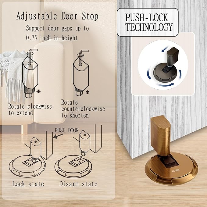 UBVIF No Magnetic Door Stopper, Adjustable, Mechanical Doorstop, Windproof Door Stop for Indoor, No Nails/Screws Needed,Heavy Duty Door Holder,Keep Door Open (1, Matte Brown Bronze)