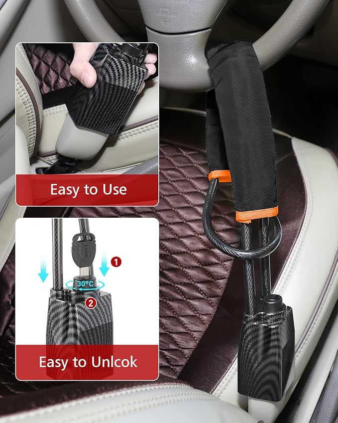 2026 Upgraded Steering Wheel Lock, Seatbelt Lock, Universal Anti-Theft Device, Car Lock, Anti-Theft Device with 3 Keys (Black)