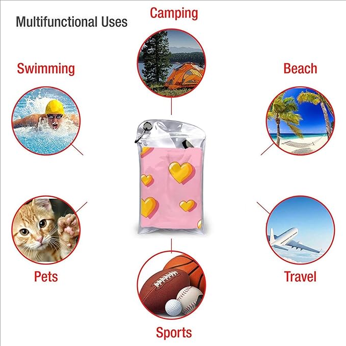 Yellow Hearts On Pink Sand Free Beach Towel – 31.5"X63" Quick Dry Microfiber Beach Towels For Travel, Swimming, Pool, And Camping, Absorbent And Compact Beach Essential For Women, And Men