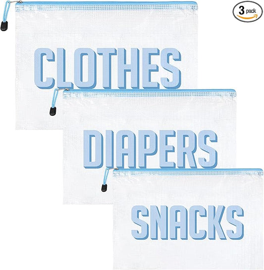 3pcs Hospital Bag Organizing Pouches for Labor and Delivery, Maternity Essentials Diaper Bag Organizer for Mom Travel - Blue/White